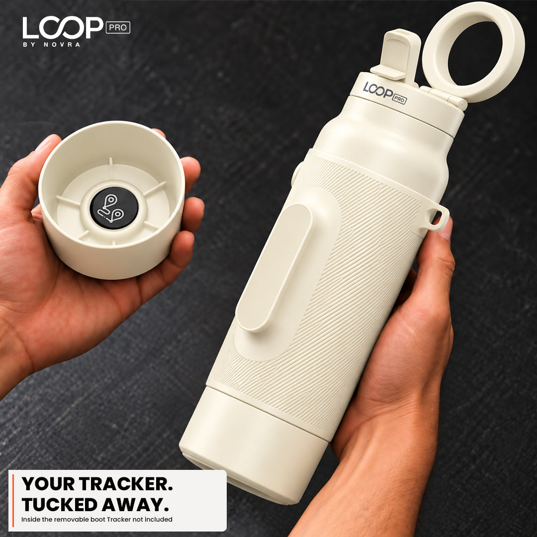 LOOP PRO bottle in Ivory Cream with grip sleeve and magnetic phone mount [colour:Ivory]