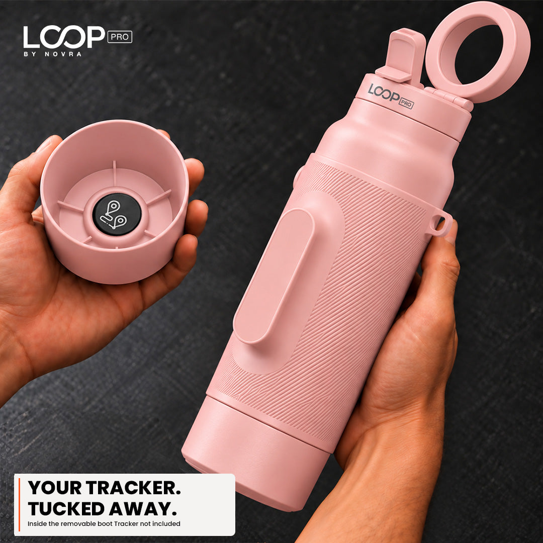 LOOP PRO bottle in Blush Pink with grip sleeve and magnetic phone mount [colour:Blush]