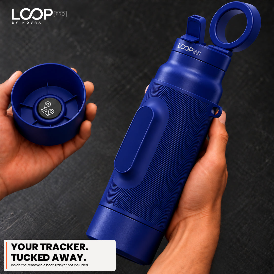 LOOP PRO bottle in Cobalt Blue with grip sleeve and magnetic phone mount [colour:Cobalt]