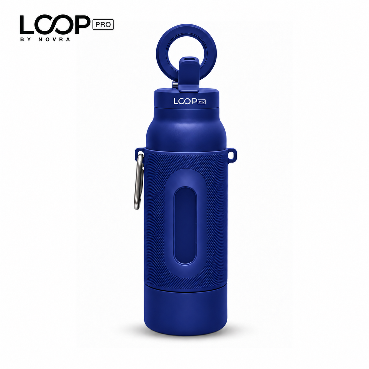 LOOP PRO bottle in Cobalt Blue with grip sleeve and magnetic phone mount [colour:Cobalt]