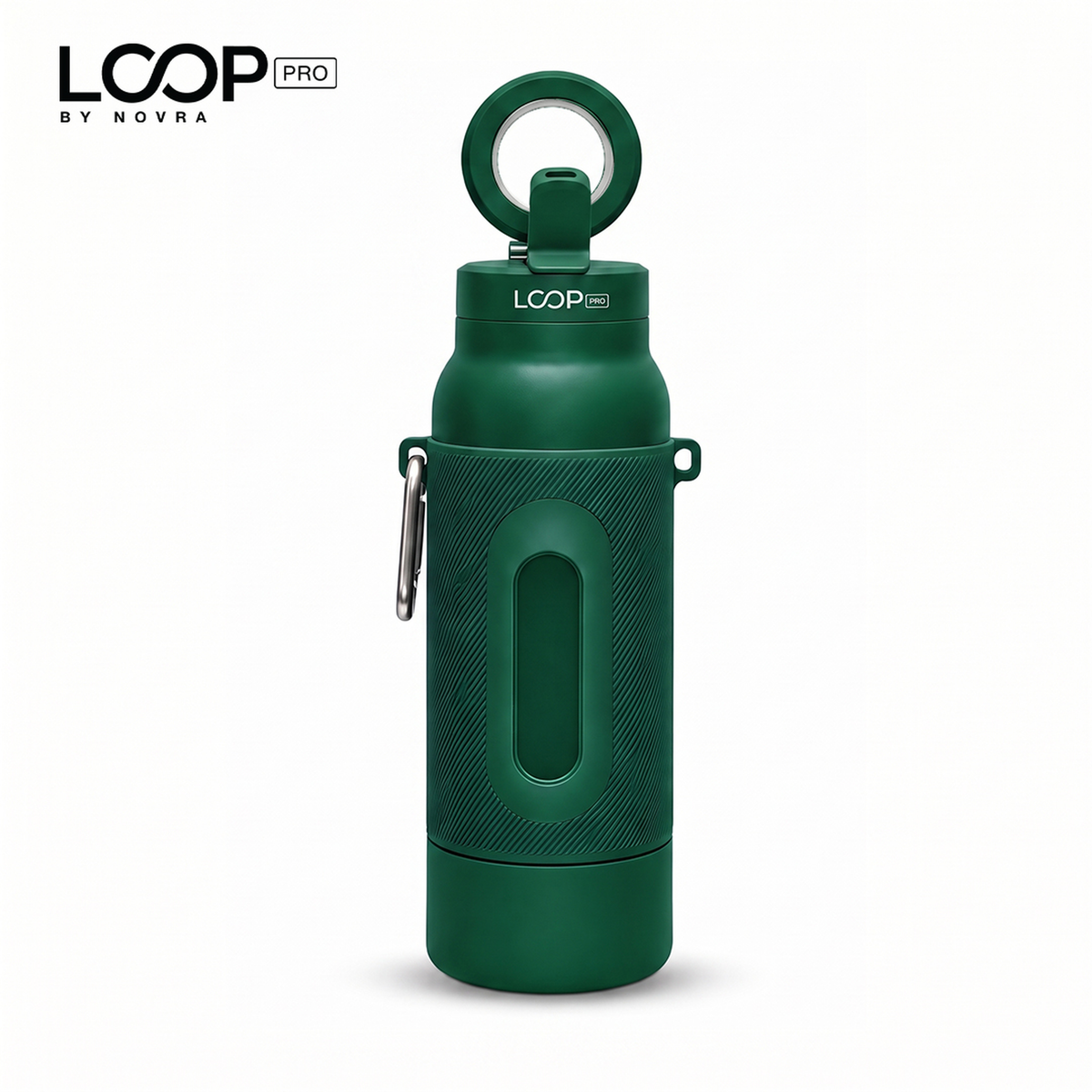 LOOP PRO bottle in Forest Green with grip sleeve and magnetic phone mount [colour:Forest]
