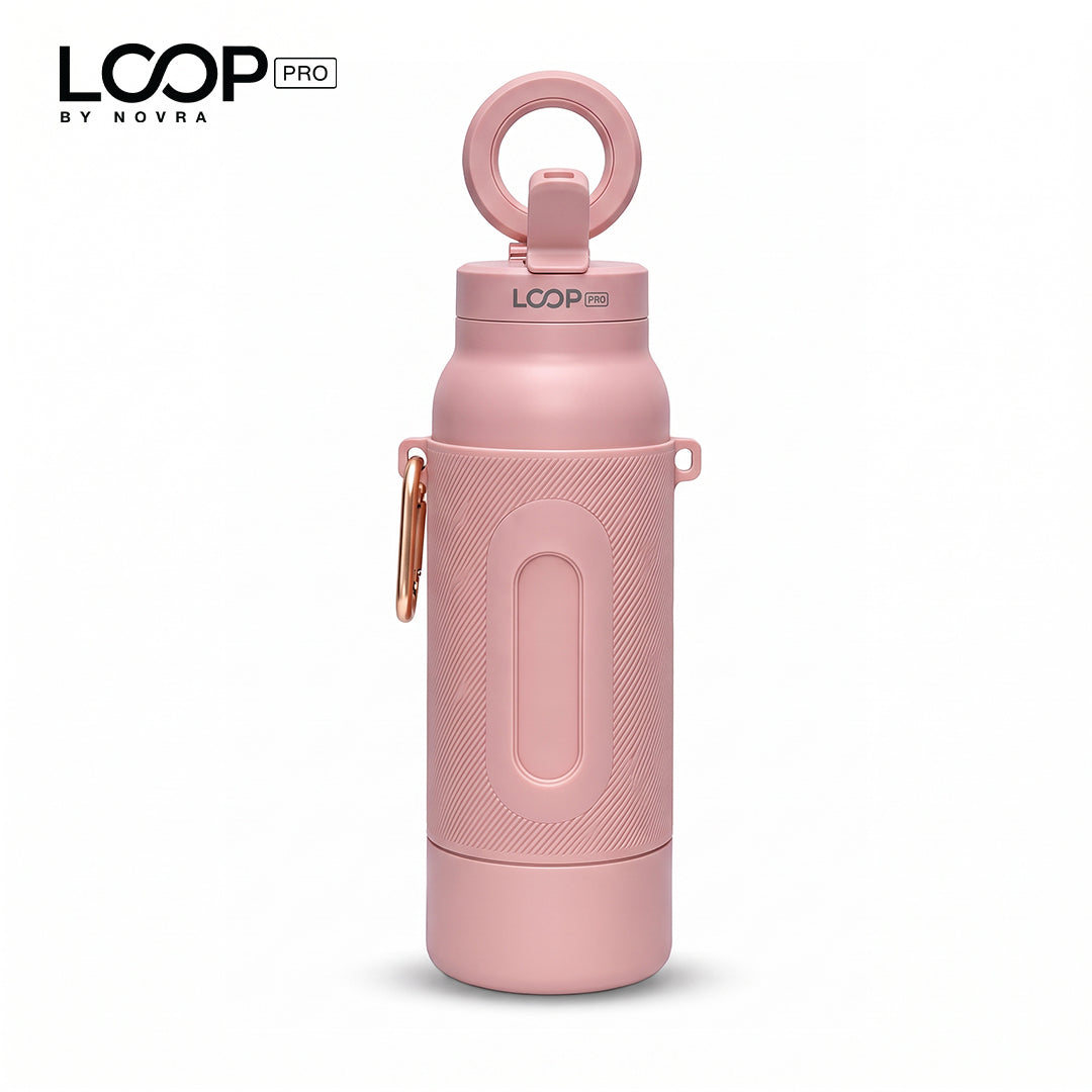LOOP PRO bottle in Blush Pink with grip sleeve and magnetic phone mount [colour:Blush]