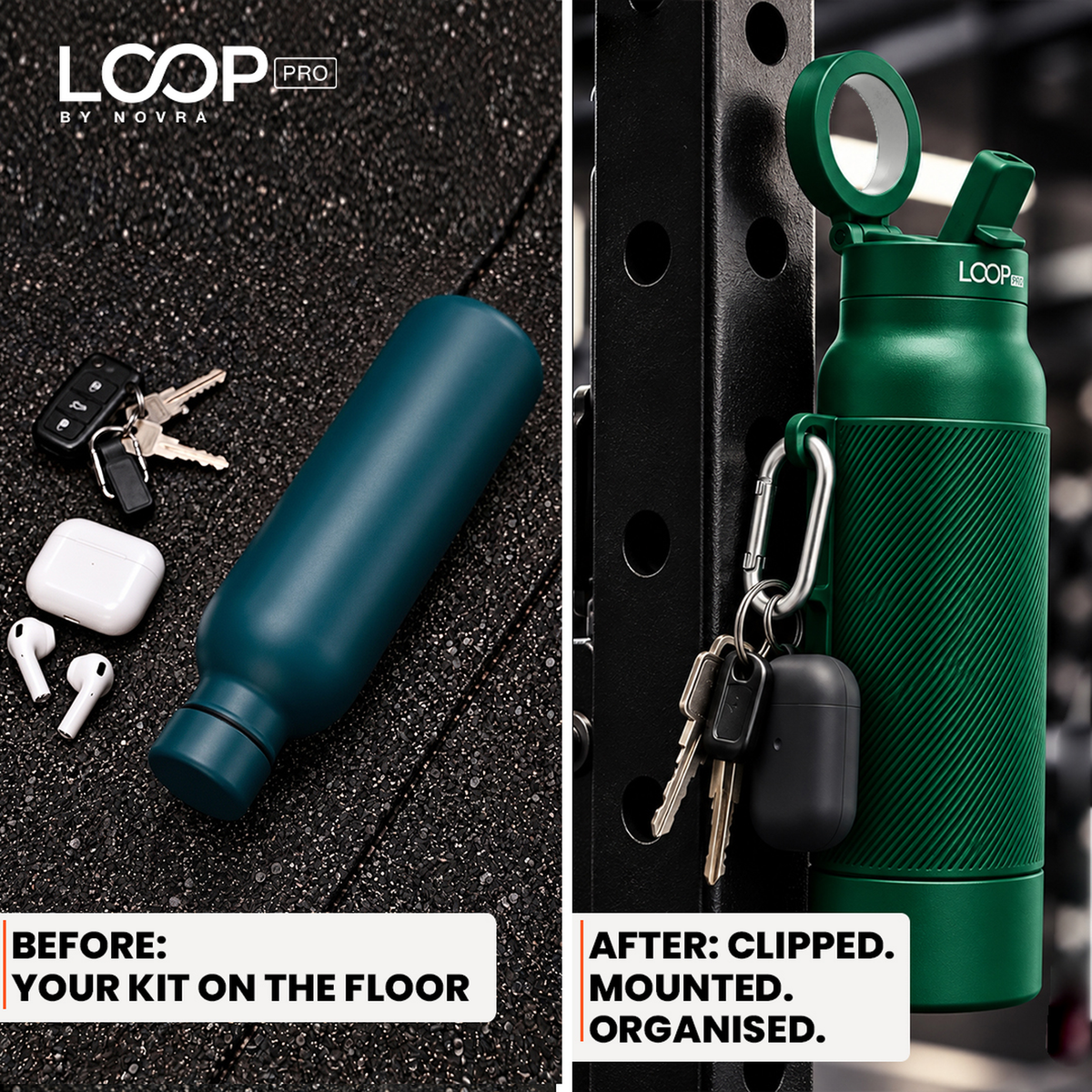LOOP PRO bottle in Forest Green with grip sleeve and magnetic phone mount [colour:Forest]