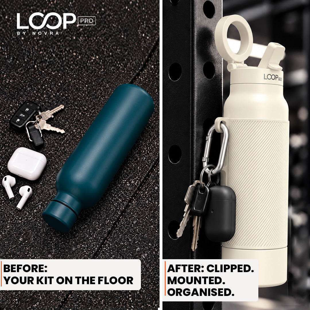 LOOP PRO bottle in Ivory Cream with grip sleeve and magnetic phone mount [colour:Ivory]