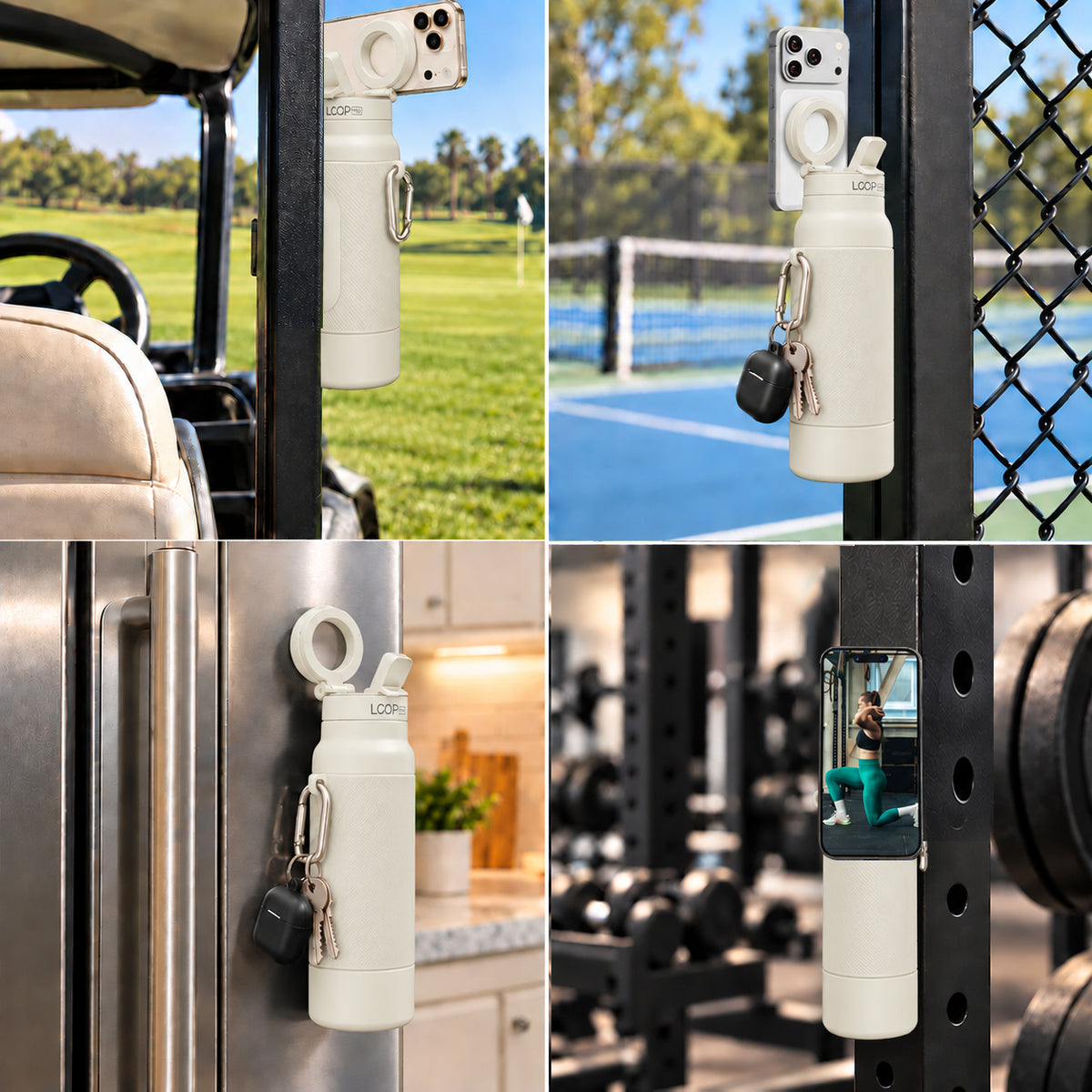 LOOP PRO bottle in Ivory Cream with grip sleeve and magnetic phone mount [colour:Ivory]